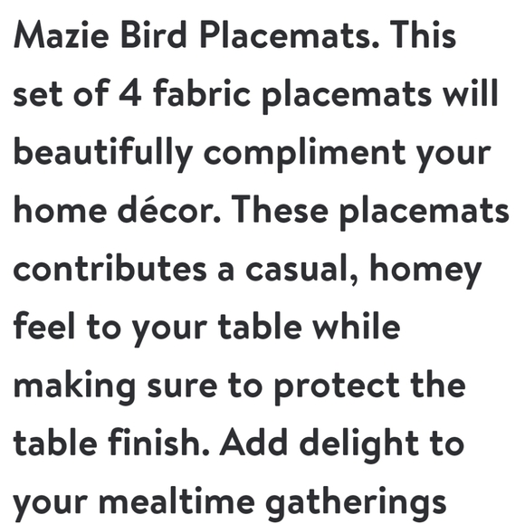 New Pioneer Woman Mazie Bird Holiday Place Mats Set of 4 - Picture 5 of 6